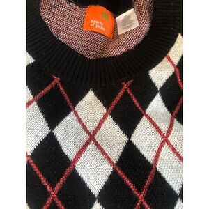 Hearts of Palm Argyle Sweater XS Black White Red Knit Crew academia grandpacore